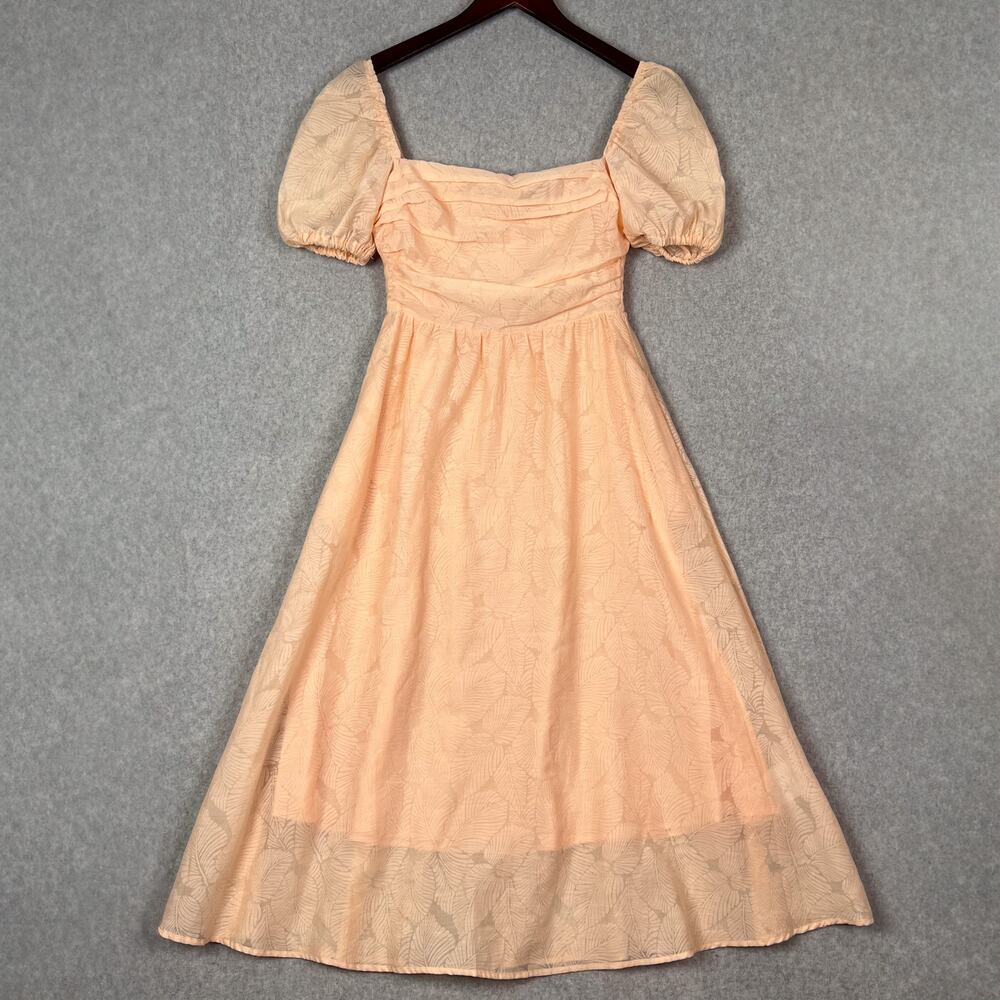 O.P.T. Peach Leaf Print River Midi Dress Size XS